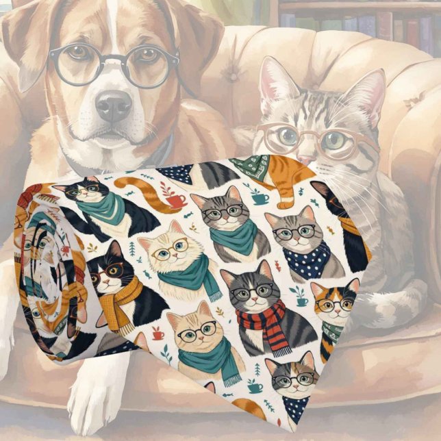 Hipster Cat in Eye Glasses Illustrations Tie (Creator Uploaded)