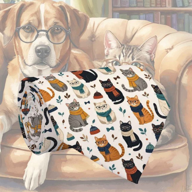 Hipster Cat in Eye Glasses Illustrations Tie (Creator Uploaded)