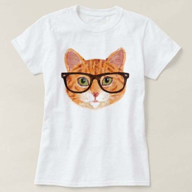 Hipster Cat (Orange / Ginger Tabby) T-Shirt (Design Front)