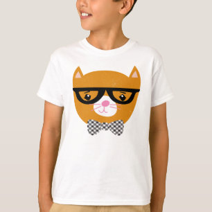 Hipster cat shirt with glasses and bow tie