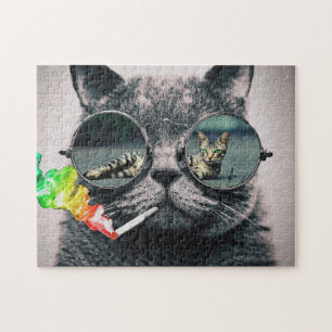 Hipster Cat Smoking Jigsaw Puzzle