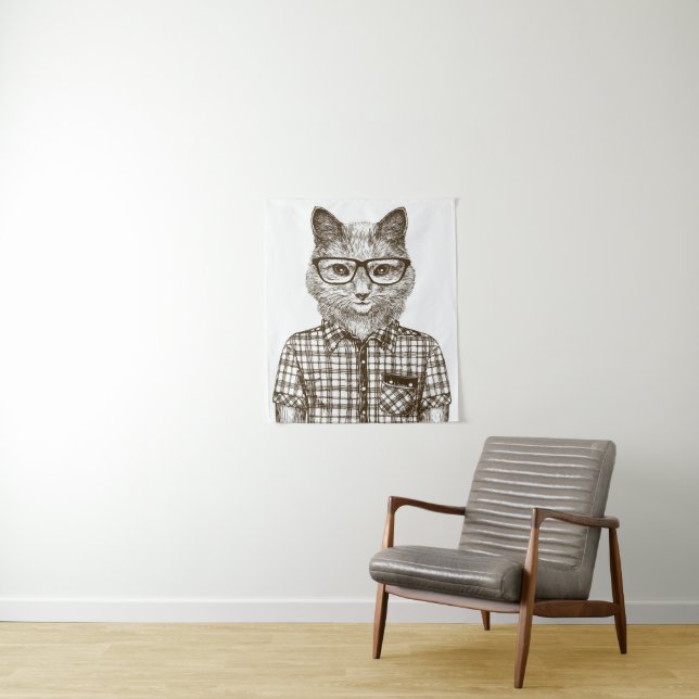 Hipster Cat Tapestry (In Situ)