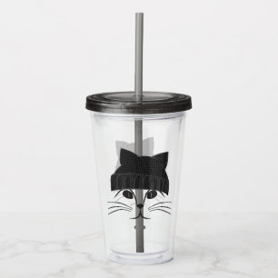 Hipster Cat Wearing Wooly Hat Acrylic Tumbler