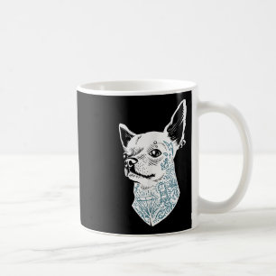 Hipster Chihuahua Dog With Old School Tattoos And Coffee Mug