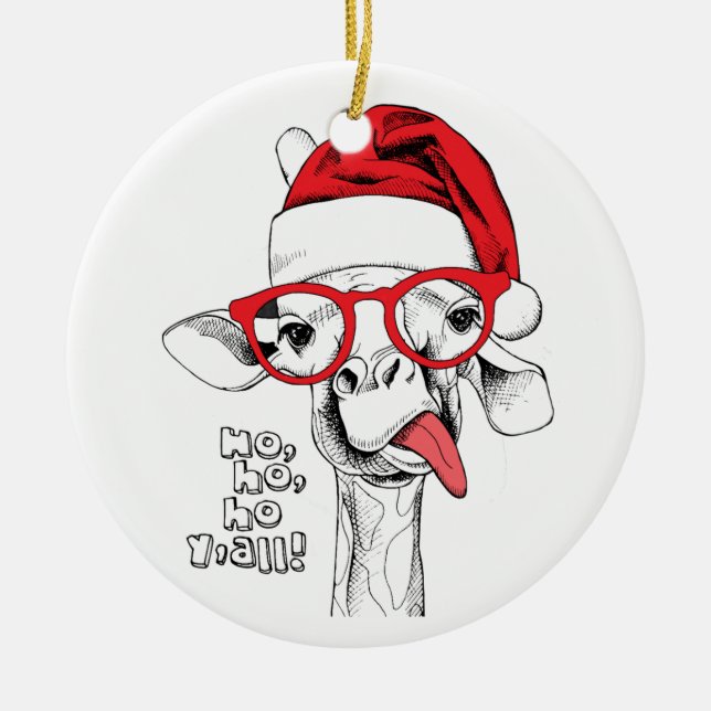 Hipster Christmas Giraffe | Holidays Ceramic Tree Decoration (Front)
