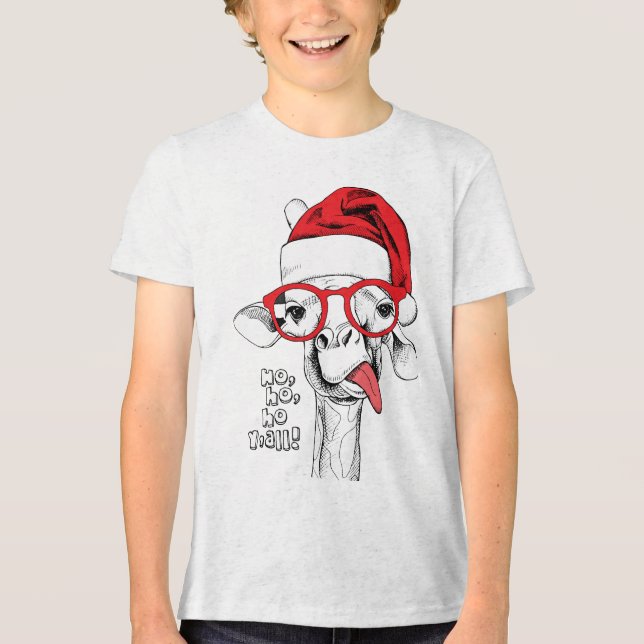 Hipster Christmas Giraffe | Holidays Tri-Blend Shirt (Front)