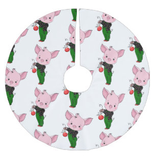 hipster christmas pig brushed polyester tree skirt
