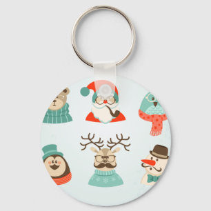 hipster christmas santa key ring