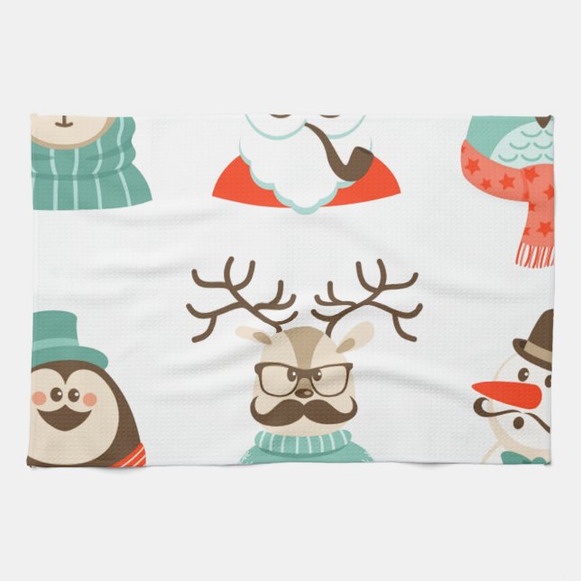 hipster christmas santa tea towel (Horizontal)