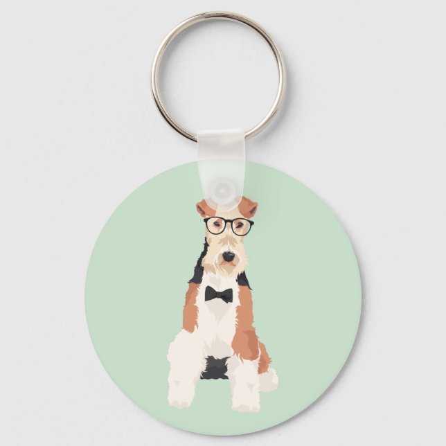 Hipster Cool Fox Terrier Wire Dog for Dog Lovers Key Ring (Front)