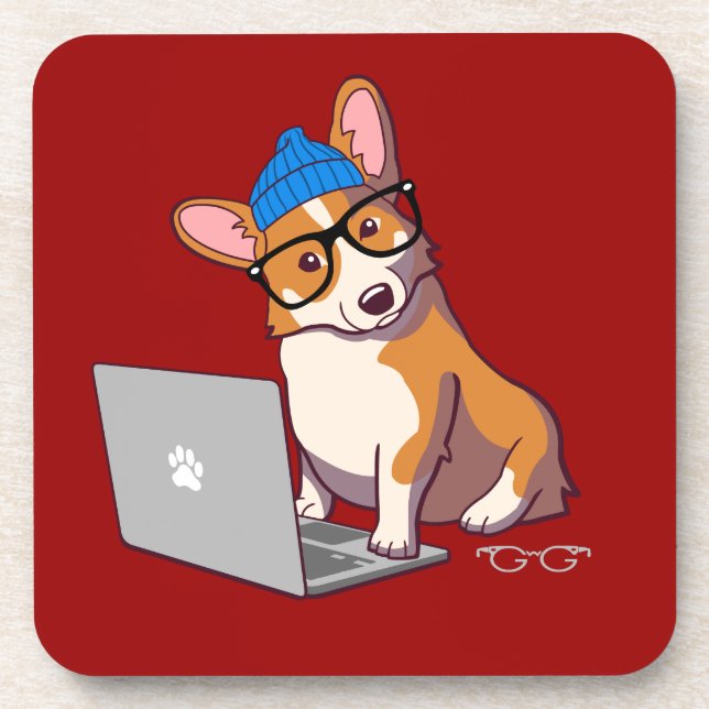 Hipster Corgi 2 (without text) Coaster (Front)