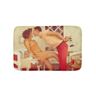 Hipster couple: trendy vintage café. bath mat