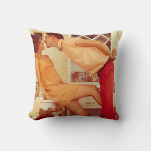 Hipster couple: trendy vintage café. cushion