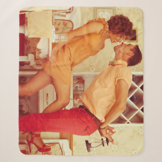 Hipster couple: trendy vintage café. sherpa blanket