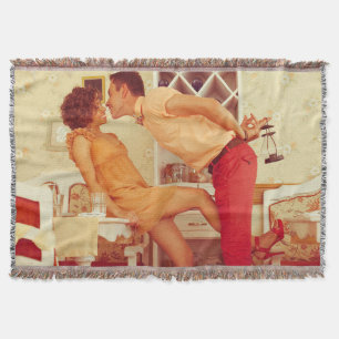 Hipster couple: trendy vintage café. throw blanket