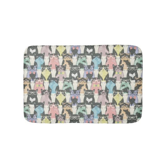 Hipster Cute Cats Pattern Bath Mat (Front)