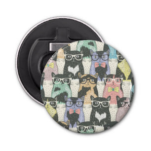 Hipster Cute Cats Pattern Bottle Opener