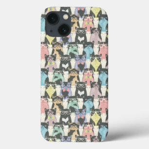 Hipster Cute Cats Pattern iPhone 13 Case