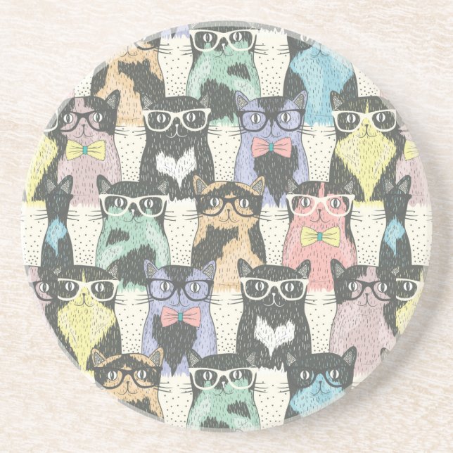 Hipster Cute Cats Pattern Coaster (Front)