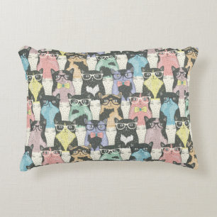 Hipster Cute Cats Pattern Decorative Cushion