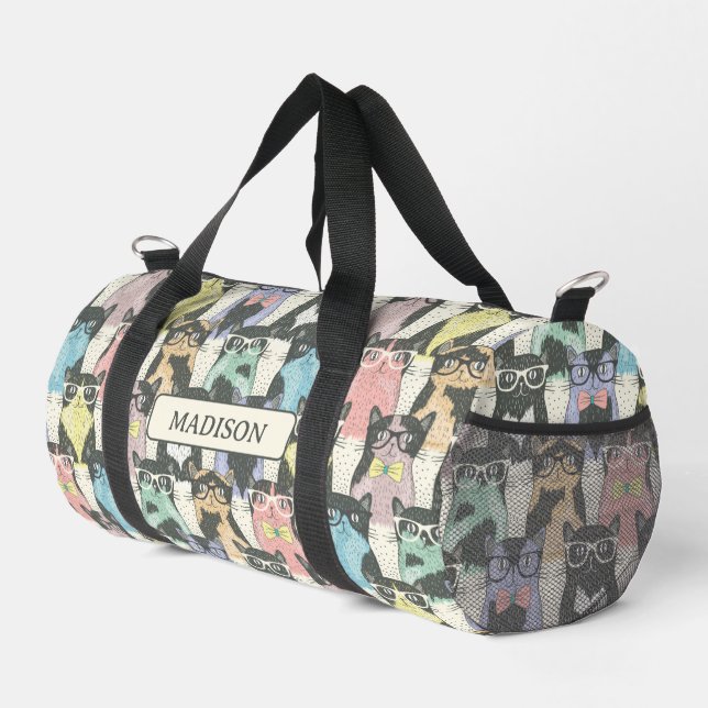 Hipster Cute Cats Pattern Duffle Bag (Right Corner)