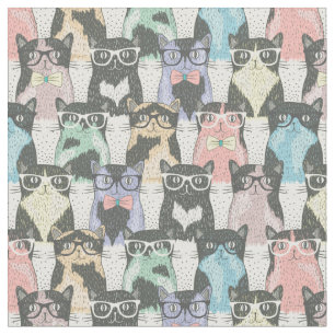 Hipster Cute Cats Pattern Fabric