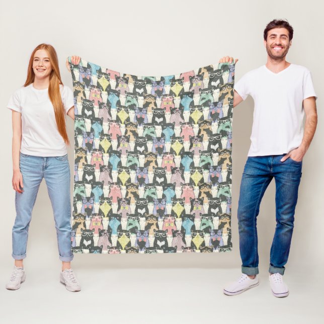 Hipster Cute Cats Pattern Fleece Blanket (In Situ)