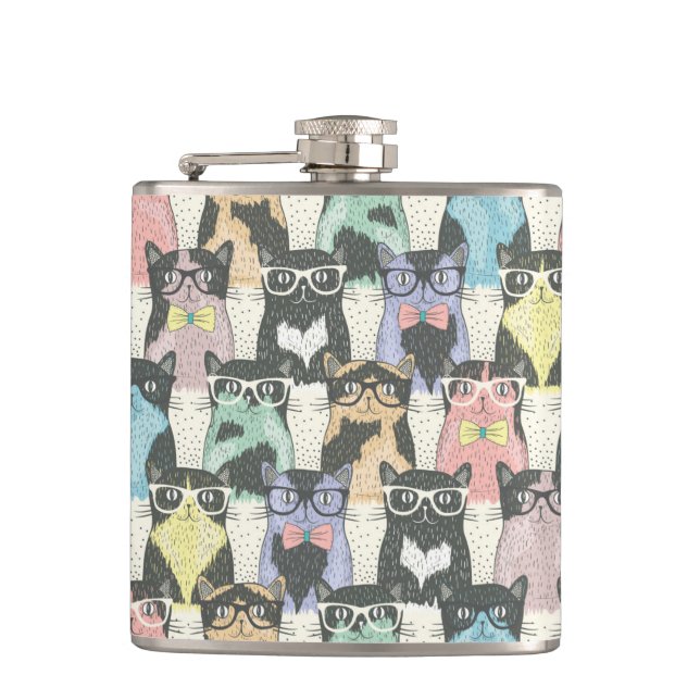 Hipster Cute Cats Pattern Hip Flask (Front)