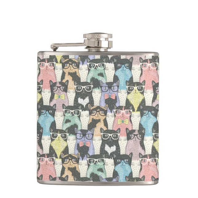 Hipster Cute Cats Pattern Hip Flask (Front)