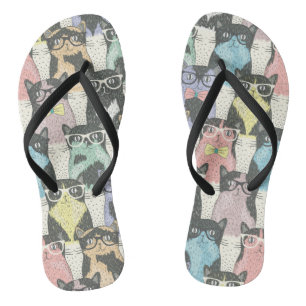Hipster Cute Cats Pattern Jandals
