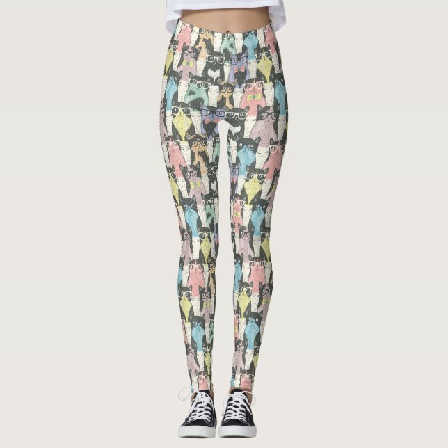 Hipster Cute Cats Pattern Leggings (Front)