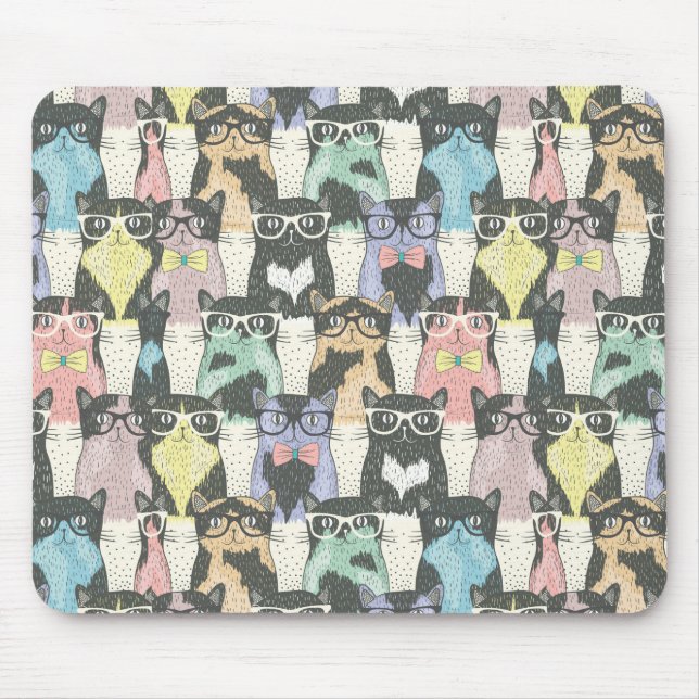 Hipster Cute Cats Pattern Mouse Pad (Front)