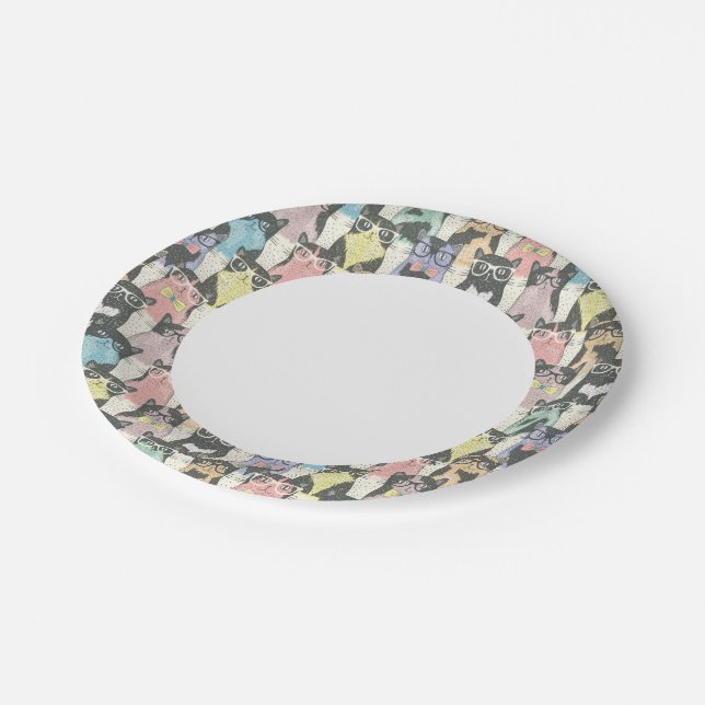 Hipster Cute Cats Pattern Paper Plate (Angled)
