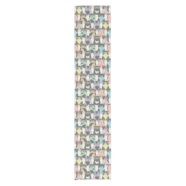 Hipster Cute Cats Pattern Short Table Runner (Front)