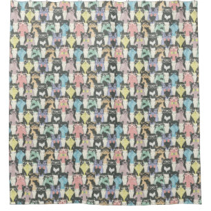 Hipster Cute Cats Pattern Shower Curtain