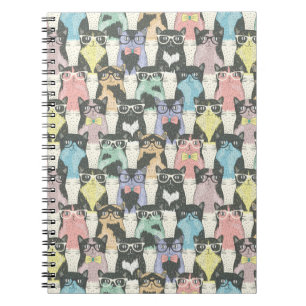 Hipster Cute Cats Pattern Spiral Notebook