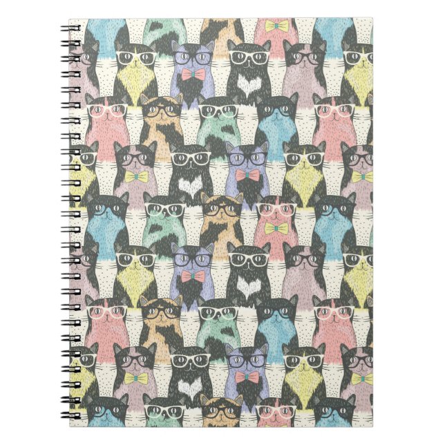 Hipster Cute Cats Pattern Spiral Notebook (Front)