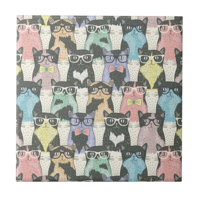 Hipster Cute Cats Pattern Tile (Front)