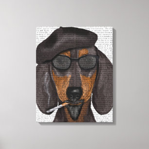 Hipster Dachshund Black and Tan Canvas Print