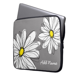 Hipster Daisy Drawing - grey yellow Laptop Sleeve