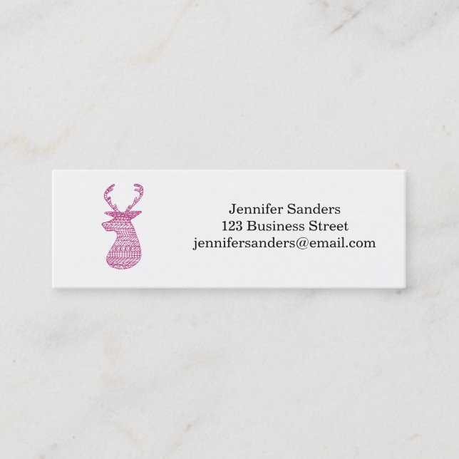 HIPSTER DEER TRIBAL PRINT - PINK MINI BUSINESS CARD (Front)