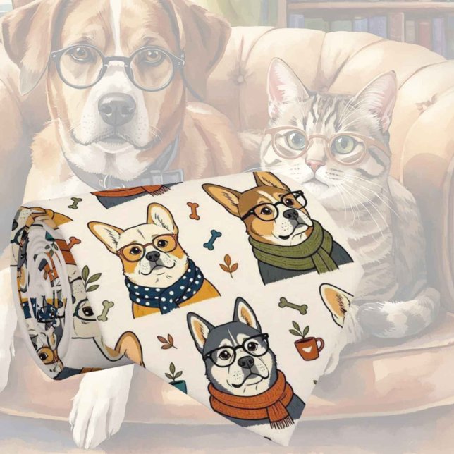 Hipster Dog in Eye Glasses Illustrations Tie (Creator Uploaded)
