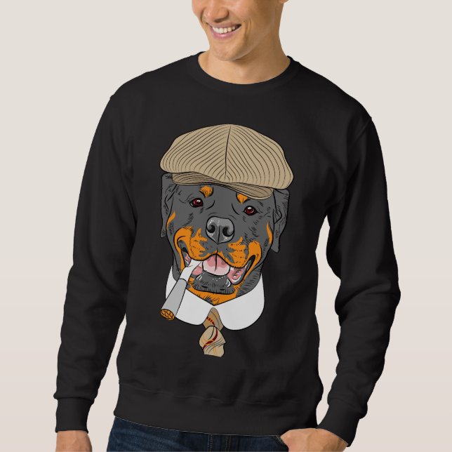 Hipster Dog Rottweiler Breed In A Brown Cap With A Sweatshirt (Front)