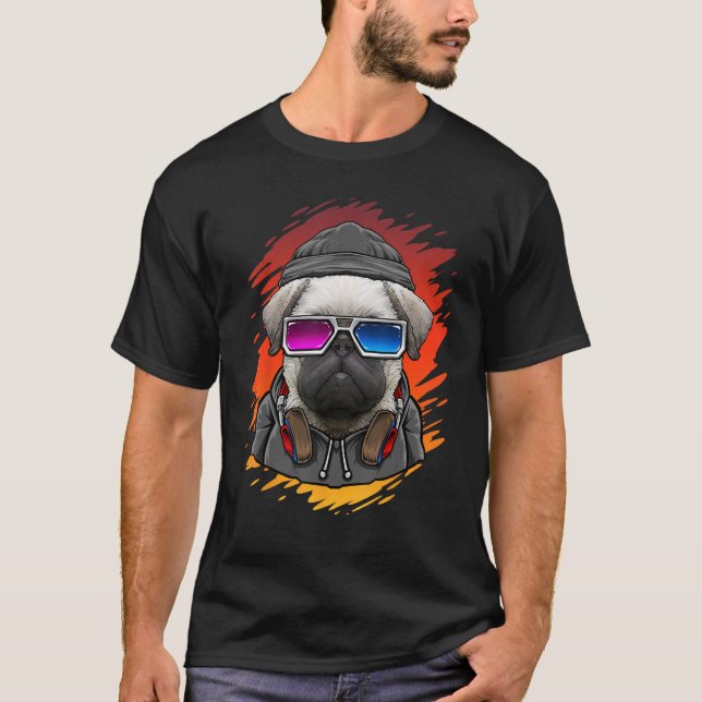 Hipster Dog with Bluetooth Headphones Music Women  T-Shirt (Front)