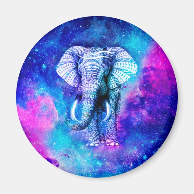 Hipster Elephant Nebula Space Magnet (Front)