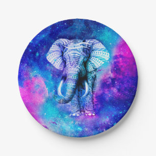 Hipster Elephant Nebula Space Paper Plate