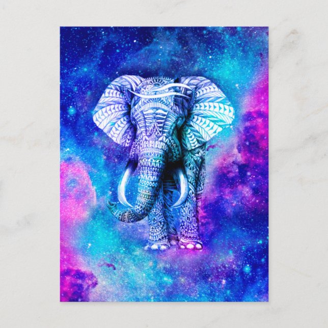 Hipster Elephant Nebula Space Postcard (Front)