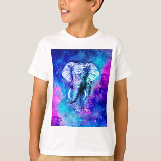 Hipster Elephant Nebula Space T-Shirt (Front)