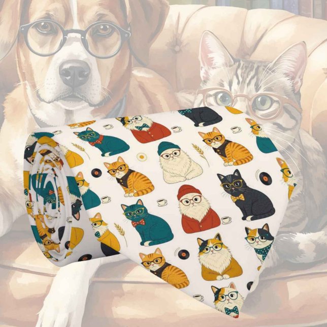 Hipster Faux Silk | Stylish Cats Gentleman's Tie (Creator Uploaded)