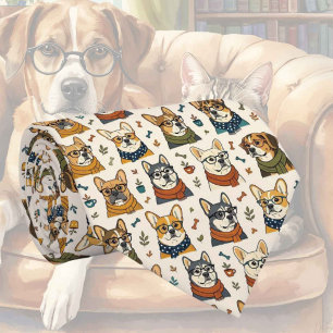 Hipster Faux Silk Stylish Dogs Gentleman's Tie